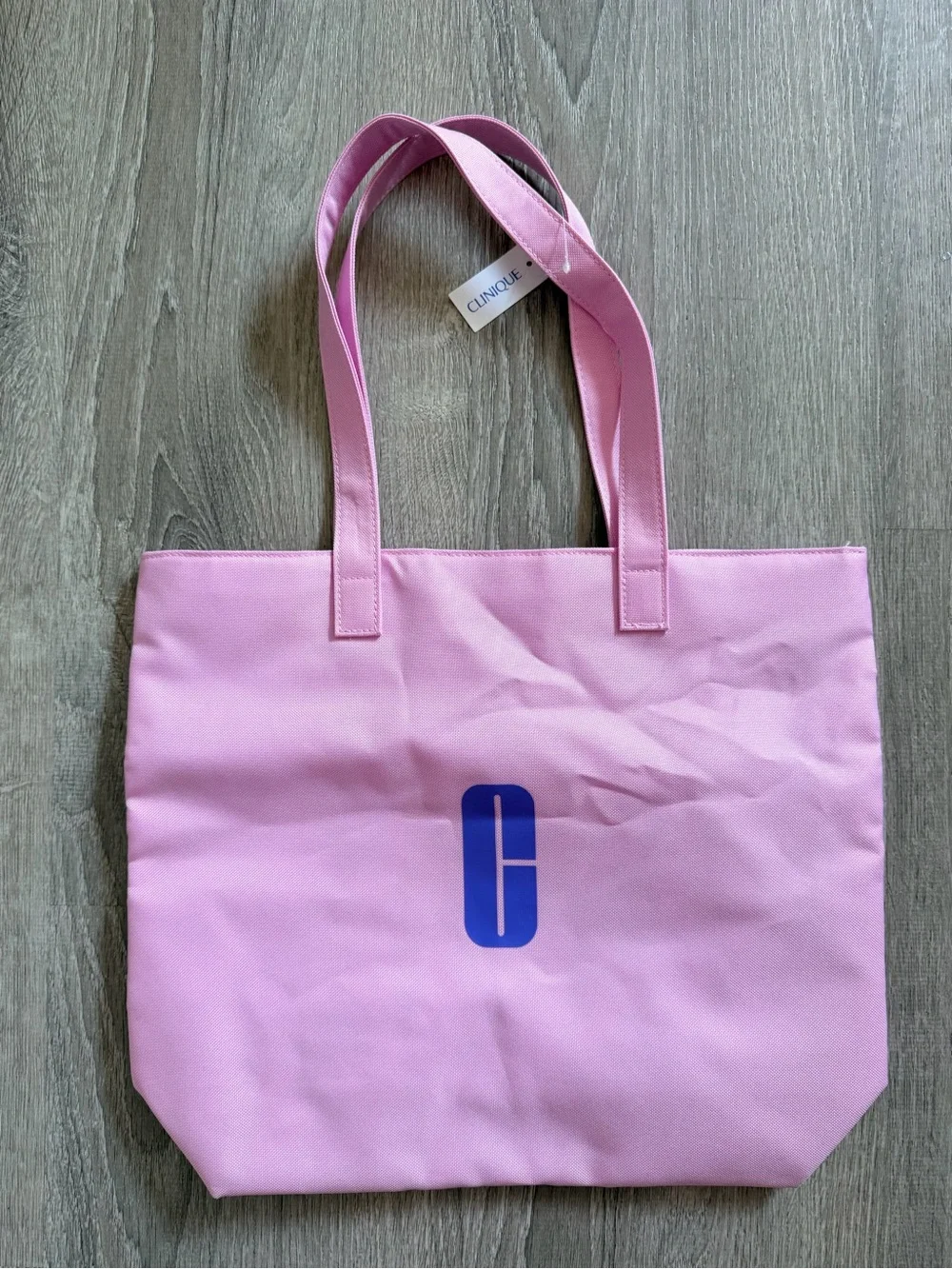 Clinique Pink Tote with Blue Logo
